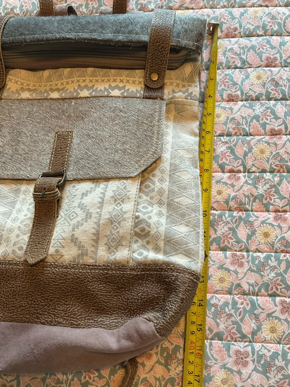 Myra Bag Canvas Cowhair Leather Backpack Boho Southwest